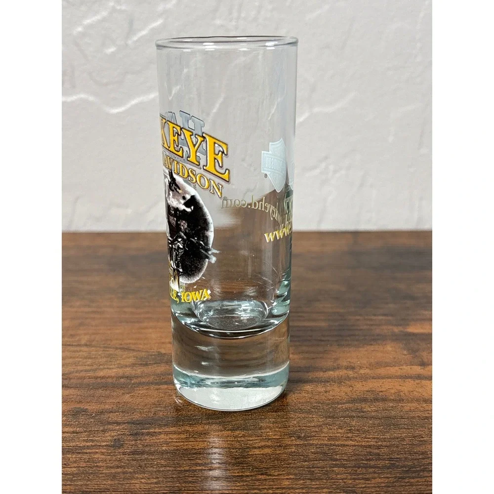 Harley-Davidson Hawkeye Coralville Iowa‎ Tall Shot Glass Shooter Bar Shield Logo